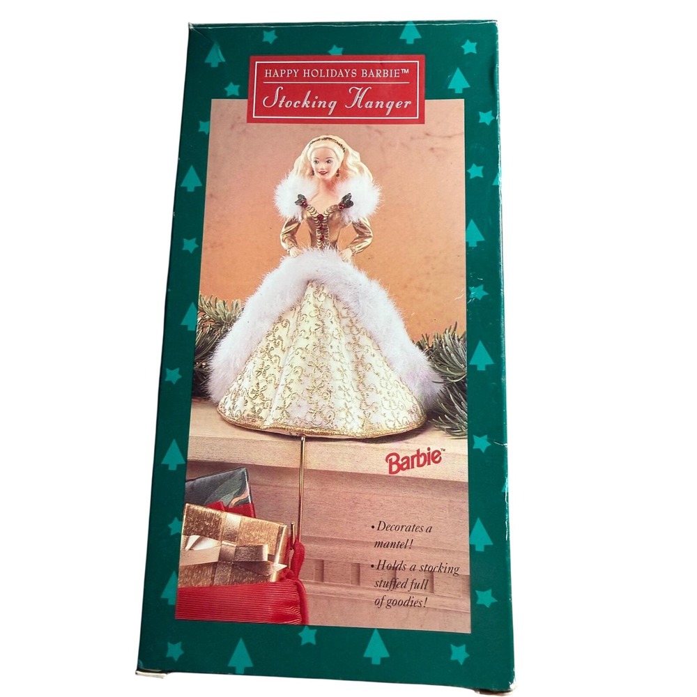 Vintage 1995‎ Happy Holidays Barbie Stocking Hanger Hallmark Gold Gown XSH3119
